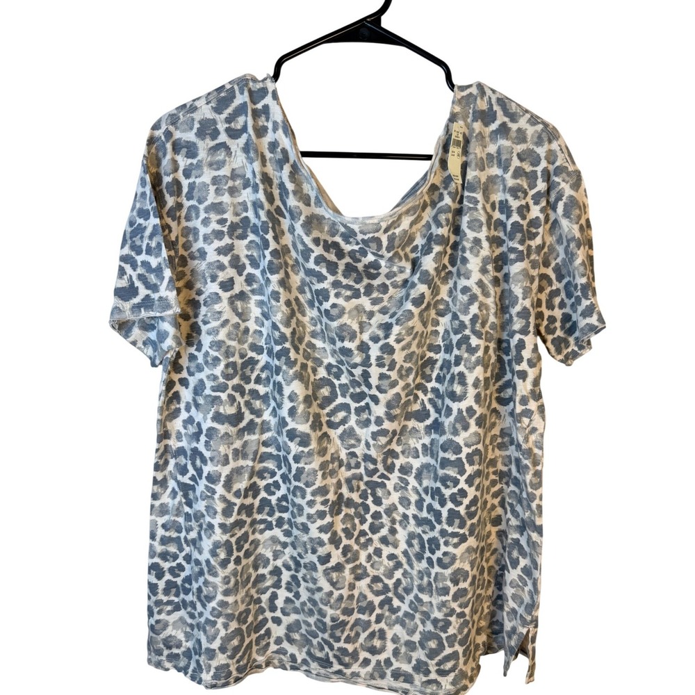 Aerie Off The Shoulder Oversized Boyfriend T-Shirt Grey Leopard Print M